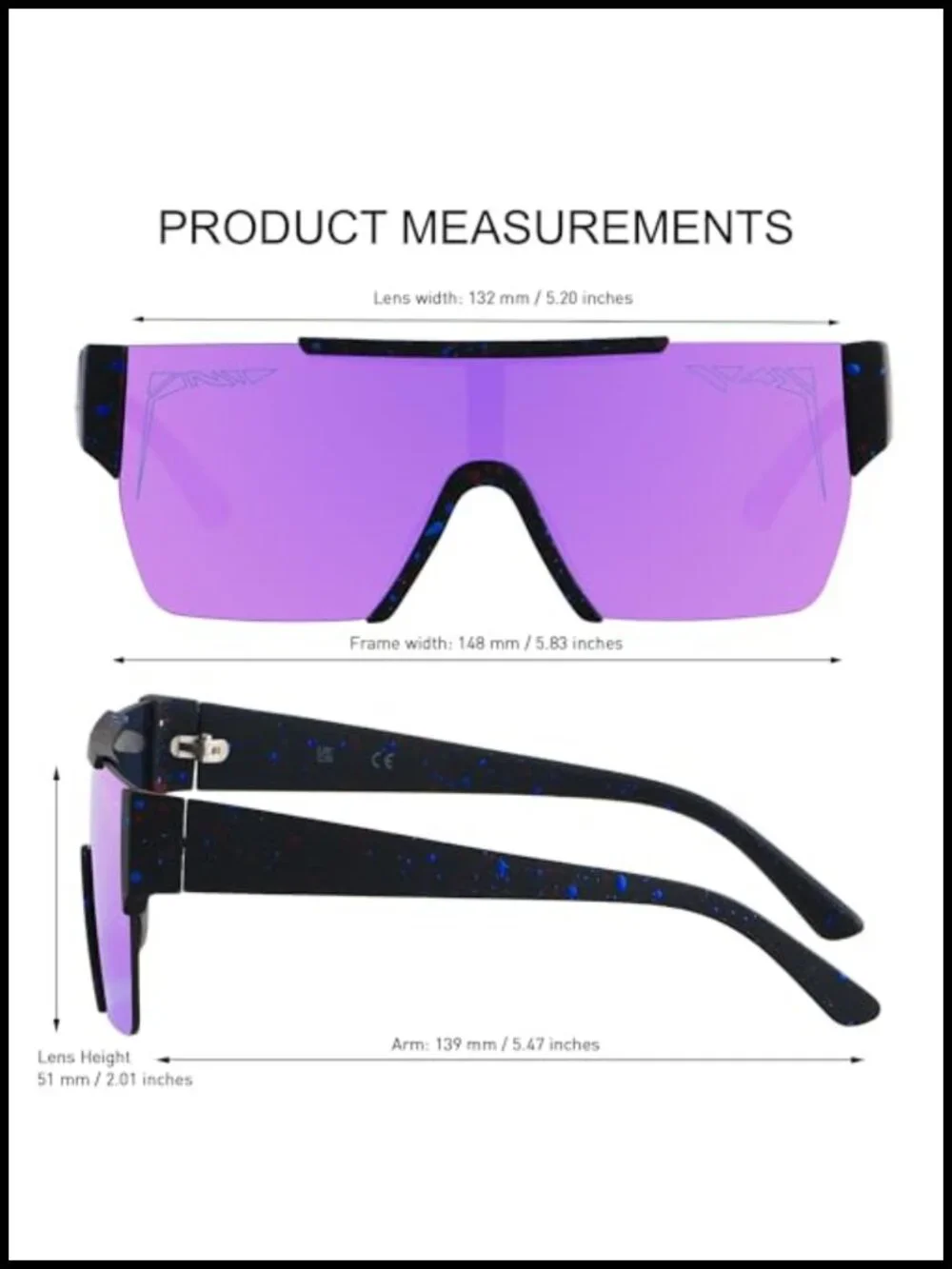 Square Flat Top Shield Sunglasses UV400 Protection Unisex Adults